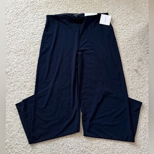 New Ellen Tracy pant slacks trousers pull on wide leg soft knit navy blue large
